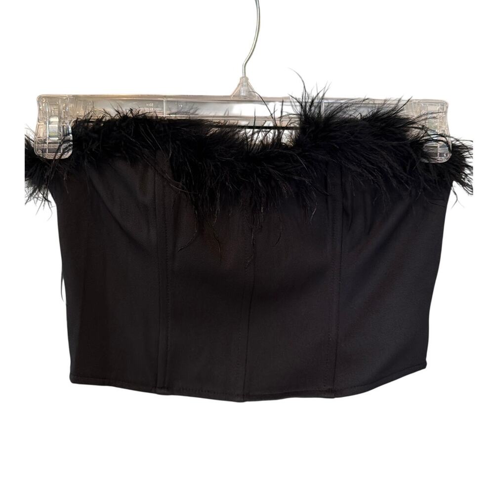 altar'd state black fur trimmed corset top Women's Size Small feathers festival